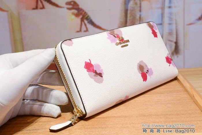 COACH蔻馳 55950 牛皮女錢包 花卉印花塗層 拉鏈錢包  Chz1200